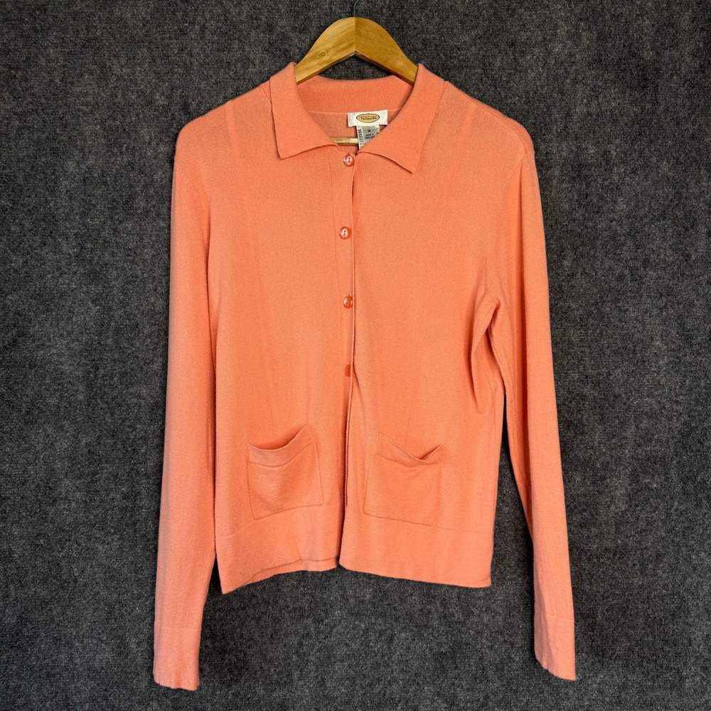 Talbots Cardigan Sweater Womens Medium Peach Button Down Collared Casual Grandma
